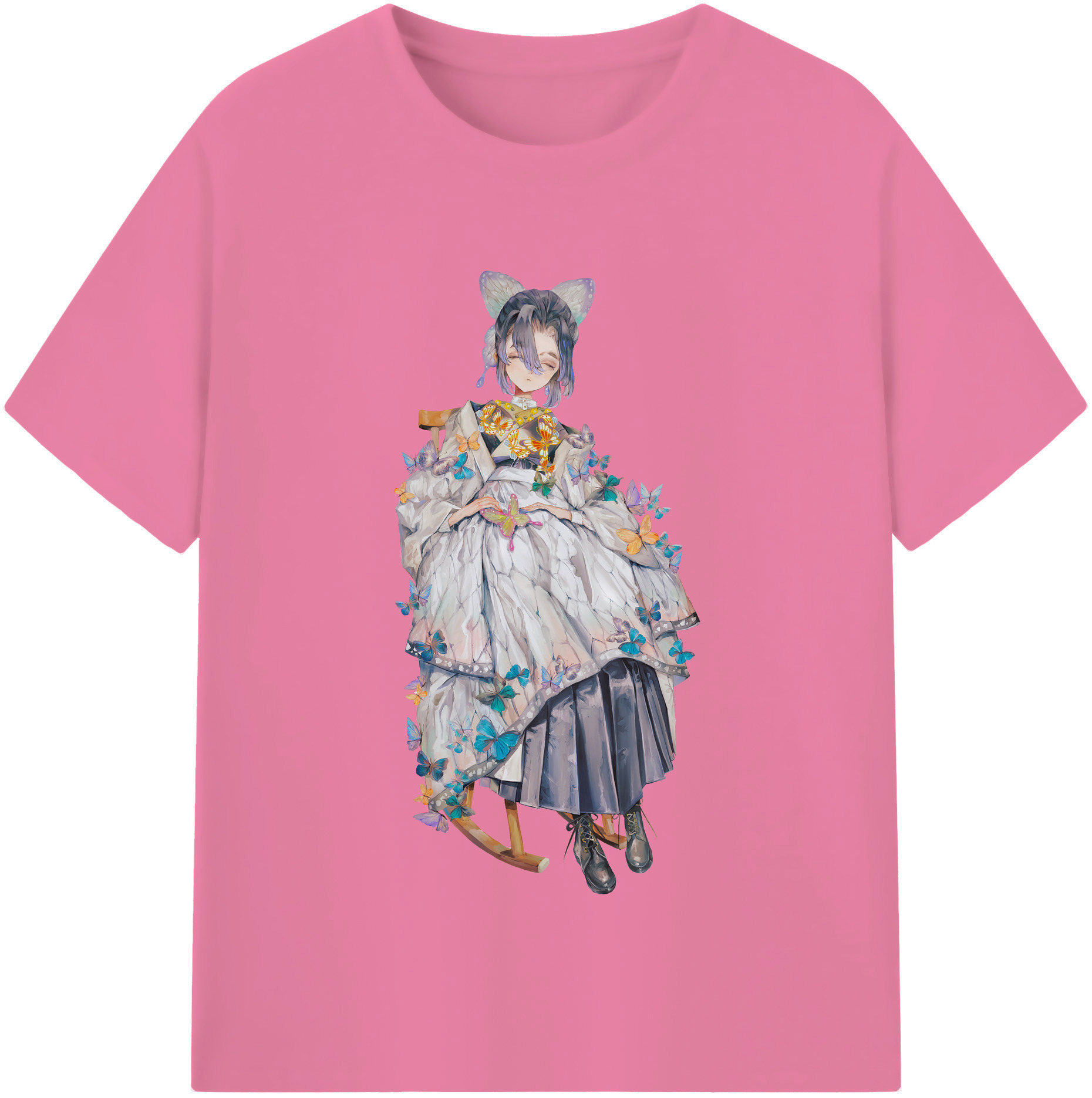 （画像用） 鬼滅の刃（きめつのやいば）蟲柱-胡蝶 しのぶ／こちょう しのぶ Kochou Shinobu 綿100％半袖Tシャツ（フロントプリント）
